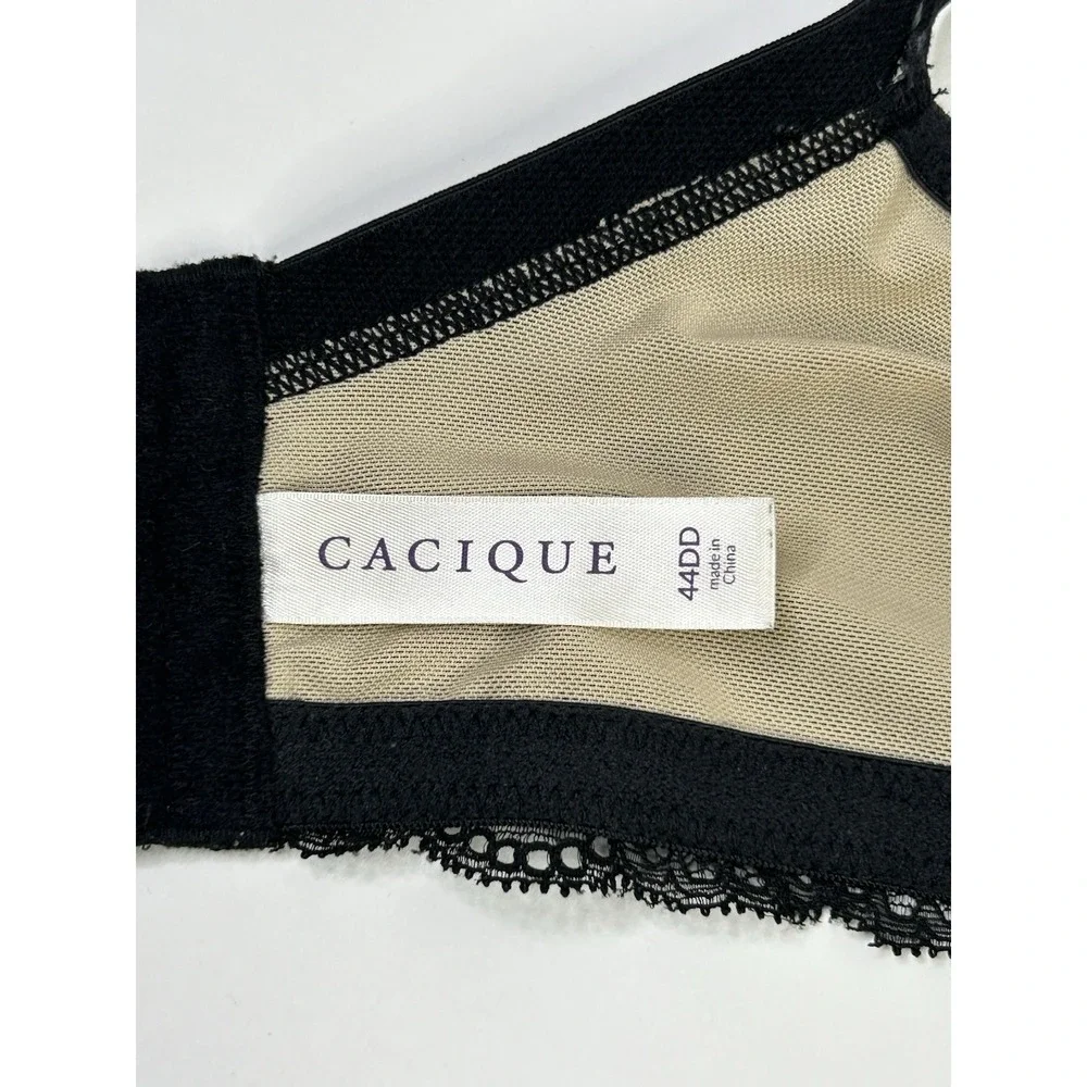 Cacique Quarterly Lace Plunge Bra Overlay Lace Black + Nude Womens 44DD Wired